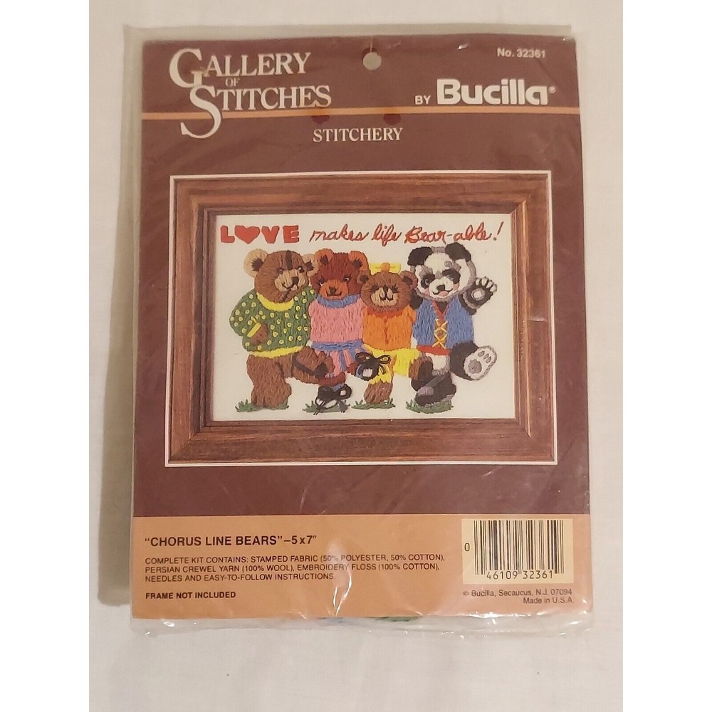 Bucilla Gallery Of Stitches Chorus Line Bears # 32361 Crewel Kit U.S.A. NEW VTG